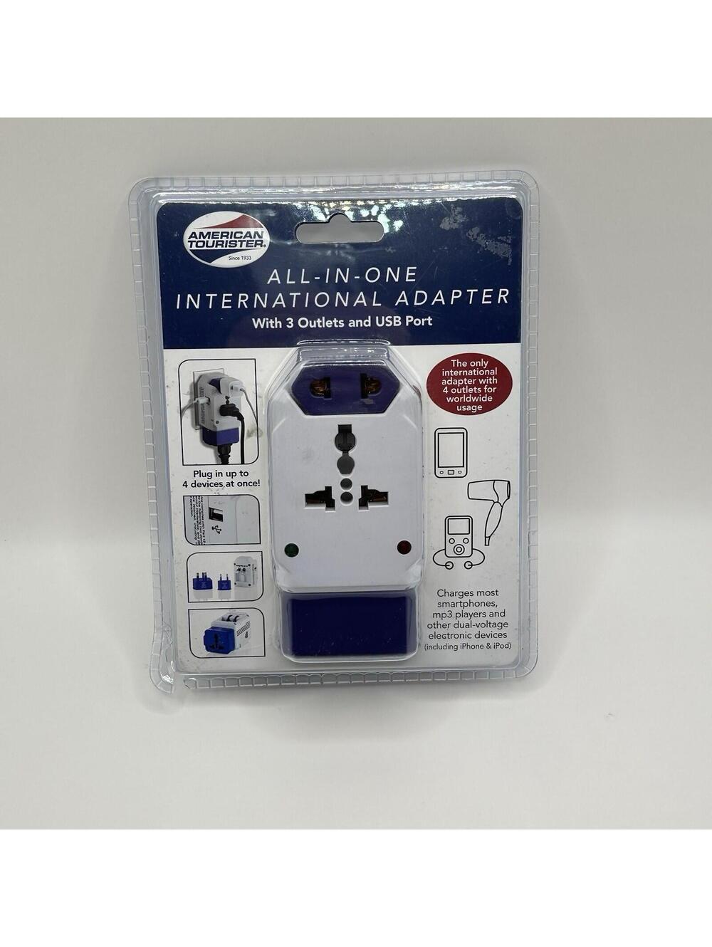 American Tourister All In One International Adapter 3 Outlets & USB